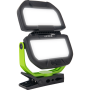 Luceco Clamp - Twin Panel LED Worklight with Magnetic Clamp and USB Power Bank, Rechargeable, Fully Rotating and Tilting Inspection Light, Folding, High Capacity Battery, IP54, 30W, 2500lm, 6500K,