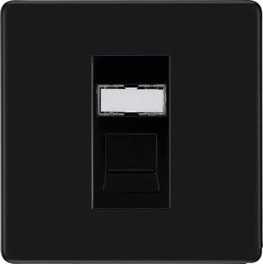 BG Electrical Flatplate Screwless Matt Black - Single, RJ45 data socket