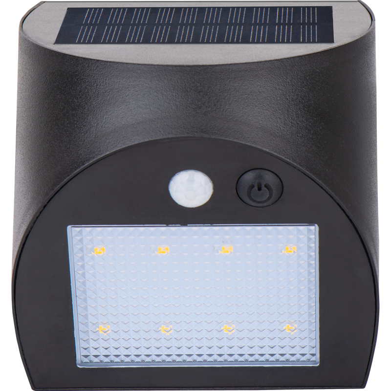 Luceco Prysm Wall Light - Prysm Decorative Outdoor Solar Wall Light with PIR Motion Sensor and USB Charging Port, LED Exterior Lighting, Black, IP54, 6W, 600lm, 4000K