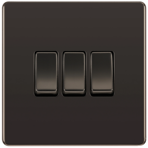 BG Electrical Flatplate Screwless Black Nickel - Triple 2 way switch