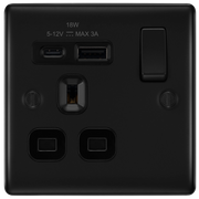 BG Electrical Nexus Metal Matt Black - Single, switched, single pole, with 1 x USB A + 1 x USB C