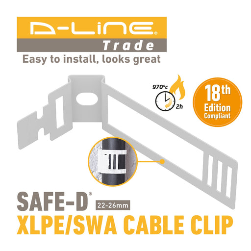 D-Line Fire Clip - Adjustable Cable Clip 22-26mm - White (Pack of 100)