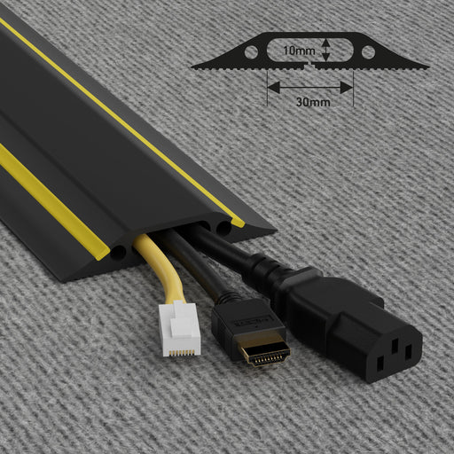 D-Line Floor Cover - Medium Duty Black & Yellow Floor Cable Protector - 9m, 30x10mm