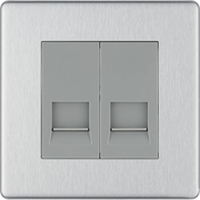 BG Electrical Flatplate Screwless Brushed Steel - Double, telephone socket, secondary