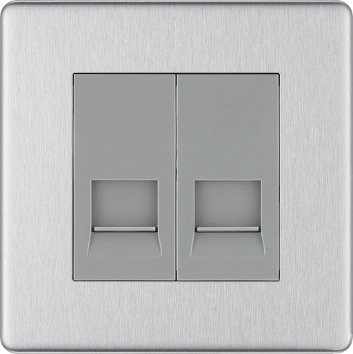 BG Electrical Flatplate Screwless Brushed Steel - Double, telephone socket, secondary