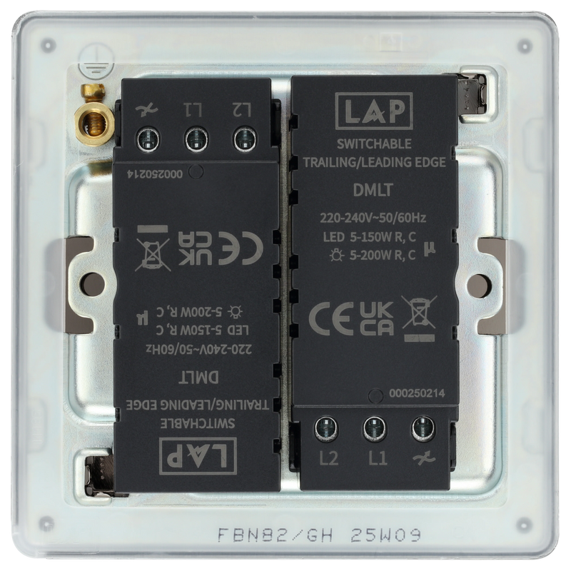 BG Electrical Flatplate Screwless Black Nickel - Double 2 way push 200W