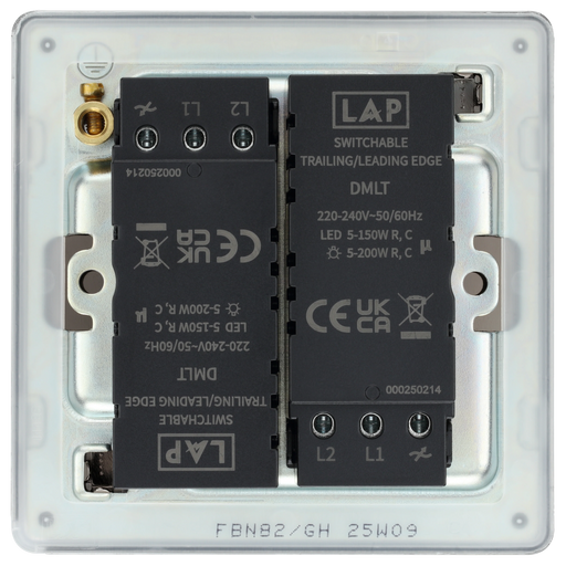 BG Electrical Flatplate Screwless Black Nickel - Double 2 way push 200W