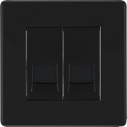 BG Electrical Flatplate Screwless Matt Black - Double, RJ11 telephone socket