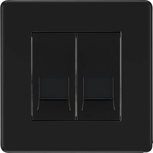 BG Electrical Flatplate Screwless Matt Black - Double, RJ11 telephone socket