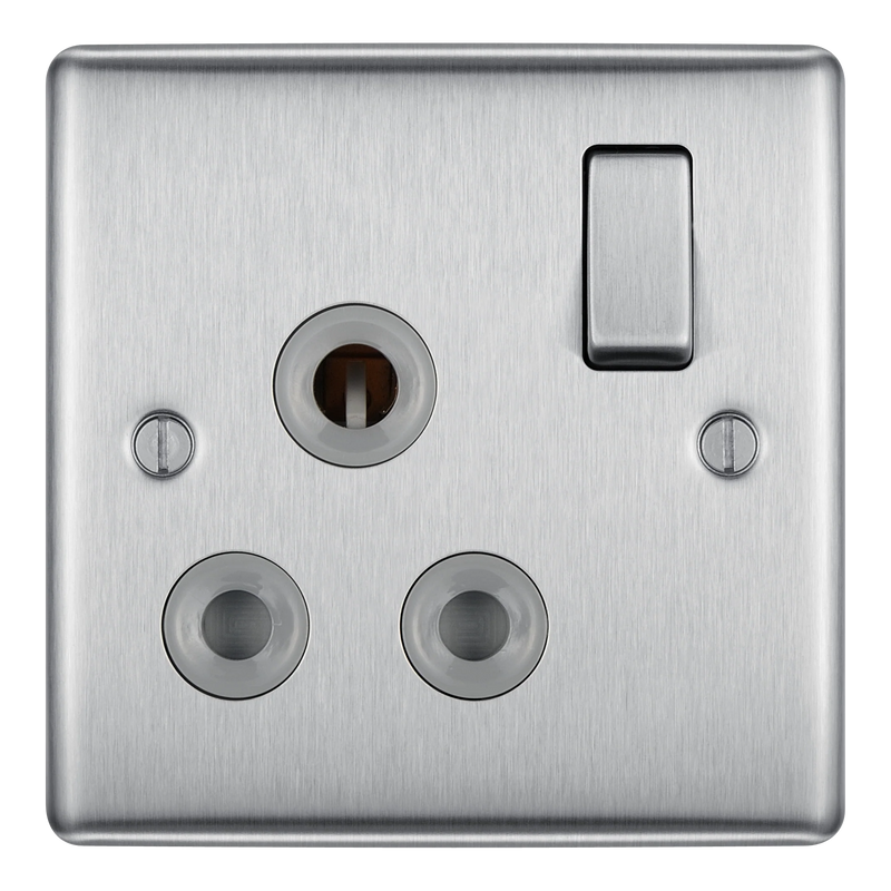 BG Electrical Nexus Metal Brushed Steel - 15A, single, switched, round pin