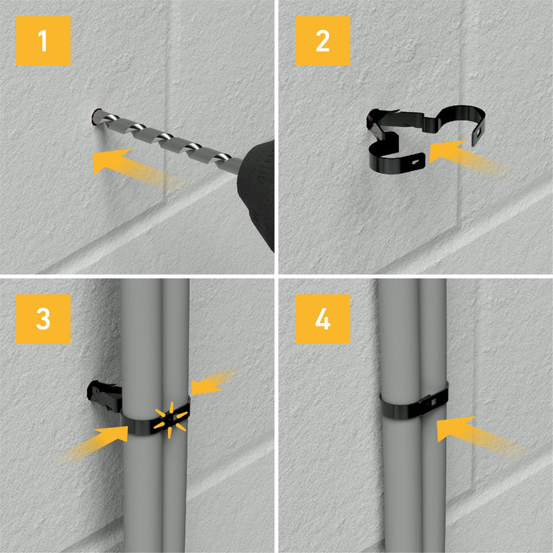 D-Line Fire Clip - Safe-D Stag-Clip for 2x 6-8mm φ cables. Twin, Black - Pack of 50