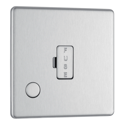 BG Electrical Flatplate Screwless Brushed Steel - Unswitched and fused with flex outlet