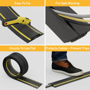D-Line Floor Cover - Medium Duty Black & Yellow Floor Cable Protector - 9m, 30x10mm