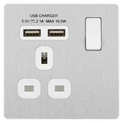 BG Electrical Evolve Brushed Steel - Single, switched, single pole, with 2 x USB A