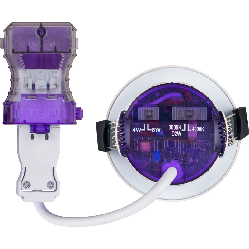 Luceco Ftype Ultra Fire Rated Downlight 4W/6W 690lm Power Change & CCT Change 3000K / 4000K Dim2Warm Dimmable IP65 White - Regressed