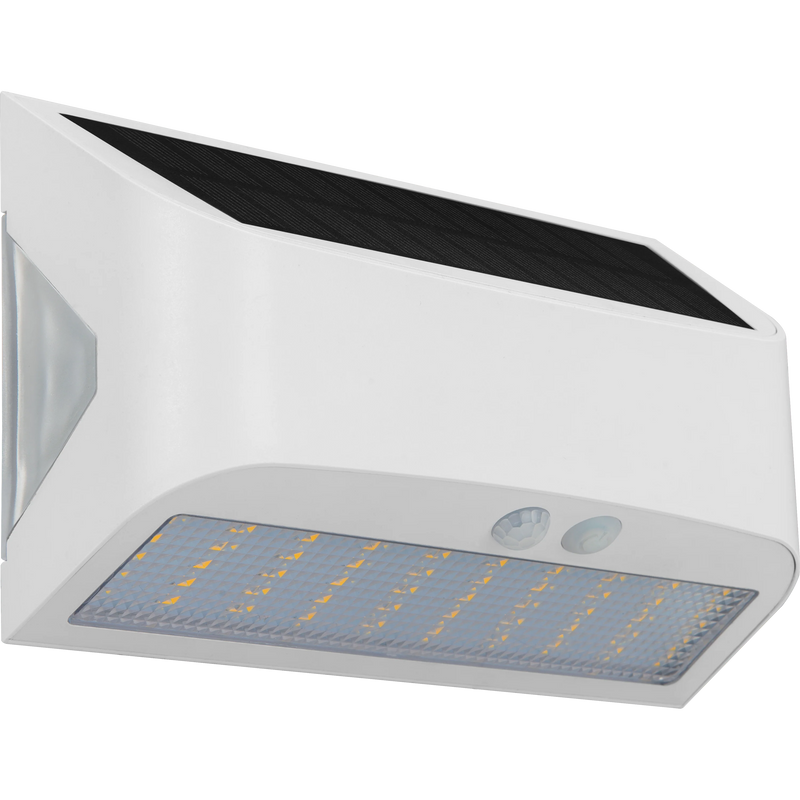 Luceco Prysm Wall Light - Prysm Decorative Outdoor Solar Wall Light with PIR Motion Sensor and USB Charging Port, LED Exterior Lighting, White, IP54, 6W, 600lm, 4000K
