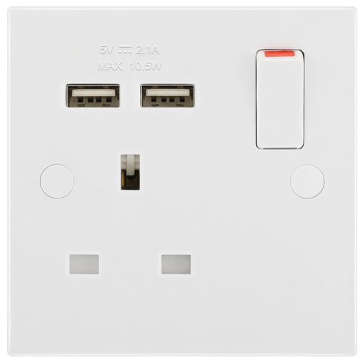 BG Electrical 900 Series - Single switched, single pole, with 2 x USB A