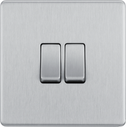 BG Electrical Flatplate Screwless Brushed Steel - Double, 2 way switch