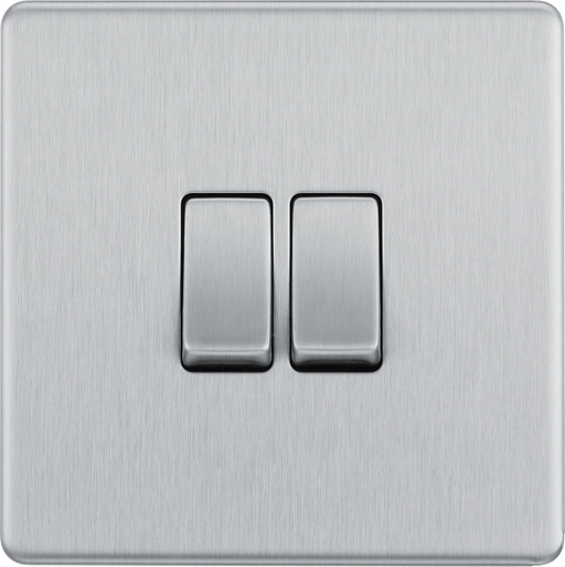 BG Electrical Flatplate Screwless Brushed Steel - Double, 2 way switch