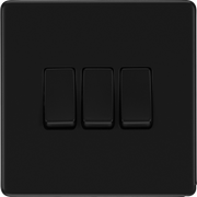 BG Electrical Flatplate Screwless Matt Black - Triple, 2 way switch