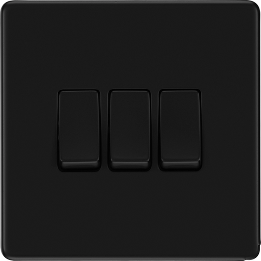 BG Electrical Flatplate Screwless Matt Black - Triple, 2 way switch
