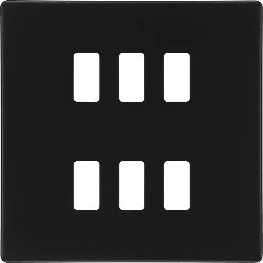BG Electrical Flatplate Screwless Matt Black - 6 module - square