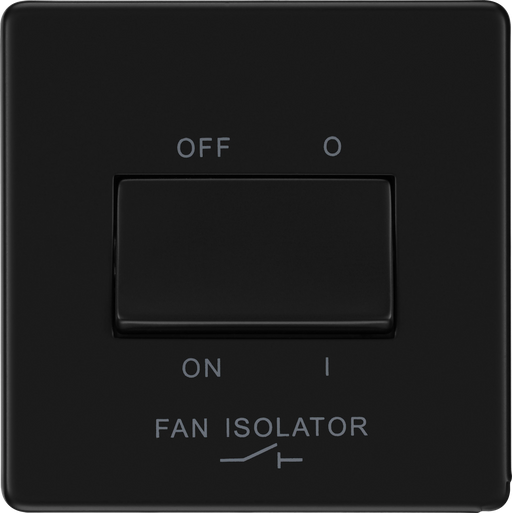 BG Electrical Flatplate Screwless Matt Black - Triple pole fan isolator