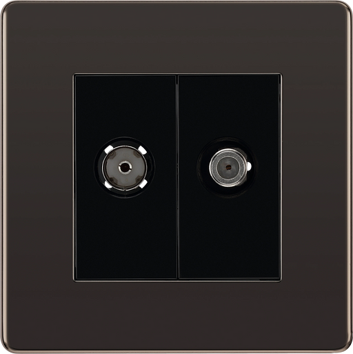 BG Electrical Flatplate Screwless Black Nickel - Double satellite and co-axial