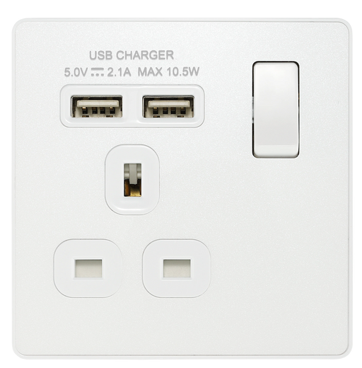 BG Electrical Evolve Pearlescent White - Single, switched, single pole, with 2 x USB A
