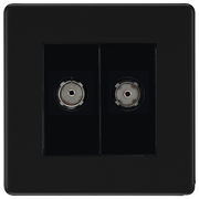 BG Electrical Flatplate Screwless Matt Black - Double, TV/FM
