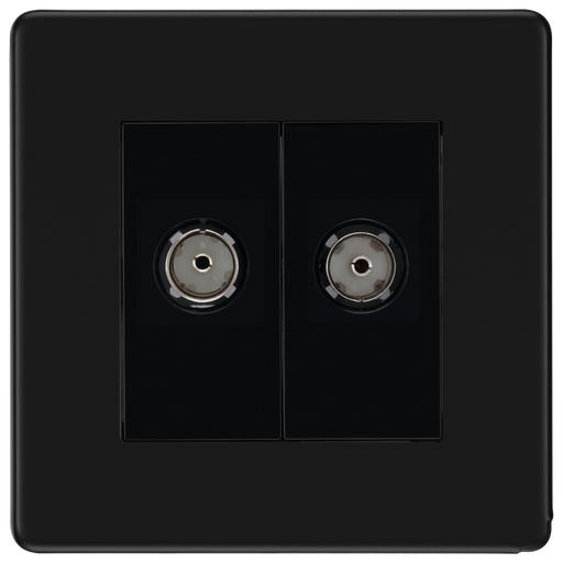 BG Electrical Flatplate Screwless Matt Black - Double, TV/FM