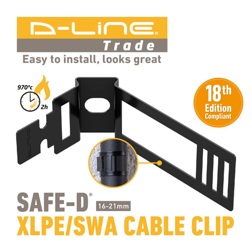 D-Line Fire Clip - Adjustable Cable Clip 16-21mm - Black (Pack of 20)