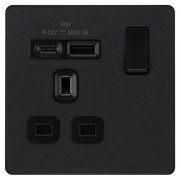 BG Electrical Evolve Matt Black - Single, switched, single pole, with 1 x USB A + 1 x USB C