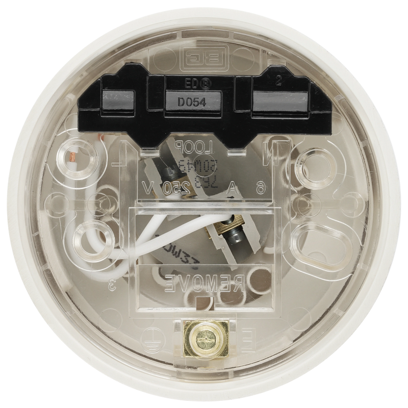 BG Electrical Ceiling Accessories - Enclosed, 2 terminal body, 3 terminals and earth in base, PVC tails, HO skirt