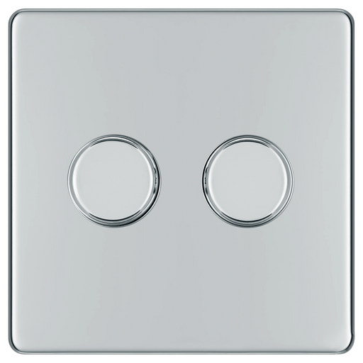 BG Electrical Flatplate Screwless Polished Chrome - Double, 2 way push 200W
