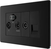 BG Electrical Flatplate Screwless Matt Black - Triplex with BT outlet and co-axial return - screened