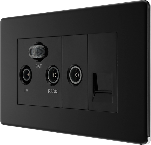 BG Electrical Flatplate Screwless Matt Black - Triplex with BT outlet and co-axial return - screened