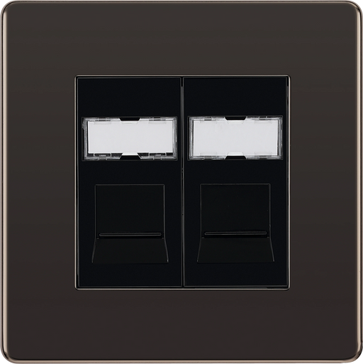 BG Electrical Flatplate Screwless Black Nickel - Double, RJ45 telephone socket