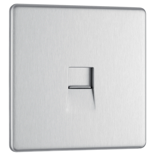 BG Electrical Flatplate Screwless Brushed Steel - Single, telephone socket, secondary