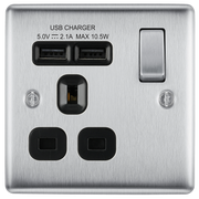 BG Electrical Nexus Metal Brushed Steel - Single switched, single pole, with 2 x USB A