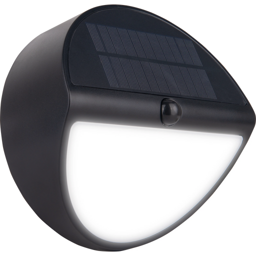 Luceco Ext Residential - Carina Decorative Round Eyelid Outdoor Solar Bulkhead Wall Light with PIR Motion Sensor, LED Exterior Lighting, Black, IP54, 5W, 500lm, 4000K
