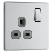 BG Electrical Flatplate Screwless Brushed Steel - Single, switched, double pole