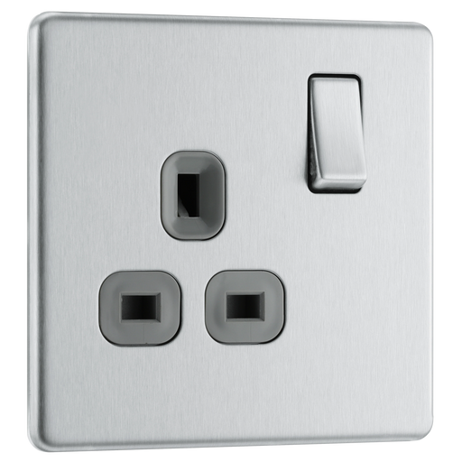 BG Electrical Flatplate Screwless Brushed Steel - Single, switched, double pole