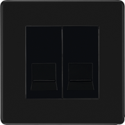 BG Electrical Flatplate Screwless Matt Black - Double telephone socket, secondary
