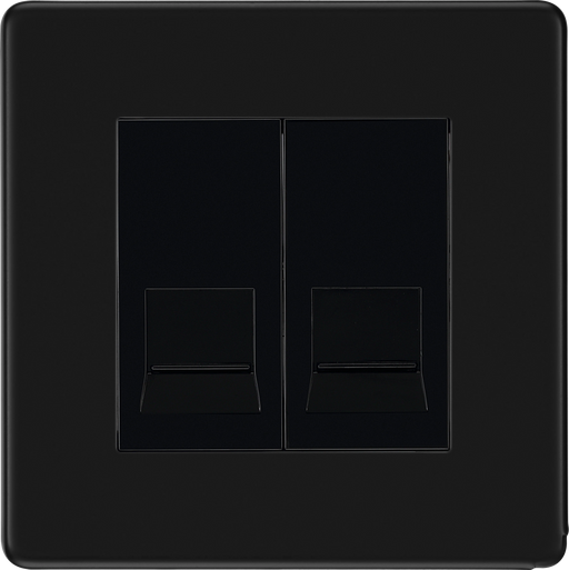 BG Electrical Flatplate Screwless Matt Black - Double telephone socket, secondary