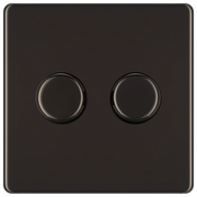 BG Electrical Flatplate Screwless Black Nickel - Double 2 way push 200W