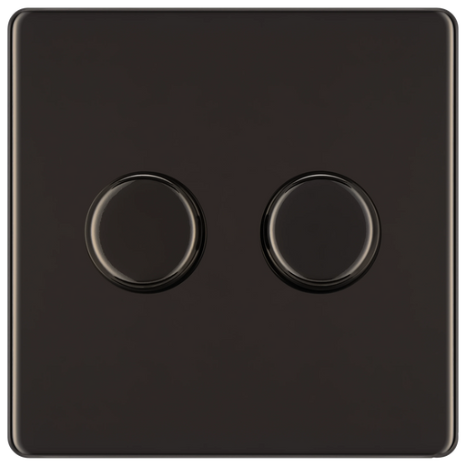BG Electrical Flatplate Screwless Black Nickel - Double 2 way push 200W