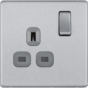 BG Electrical Flatplate Screwless Brushed Steel - Single, switched, double pole