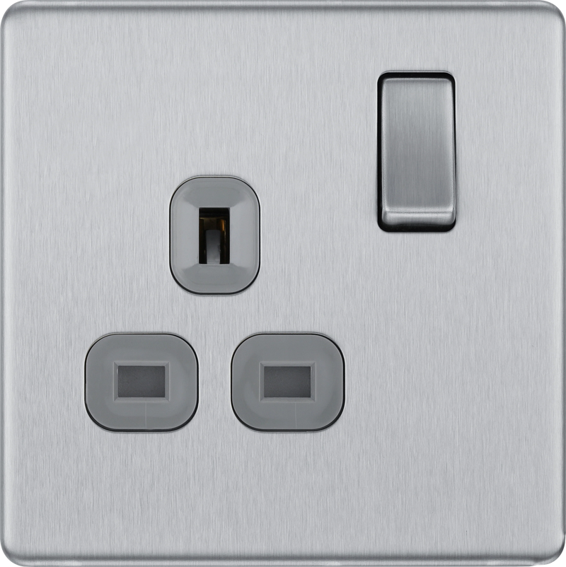 BG Electrical Flatplate Screwless Brushed Steel - Single, switched, double pole
