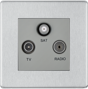 BG Electrical Flatplate Screwless Brushed Steel - Triple TV/FM/SAT triplex - screened